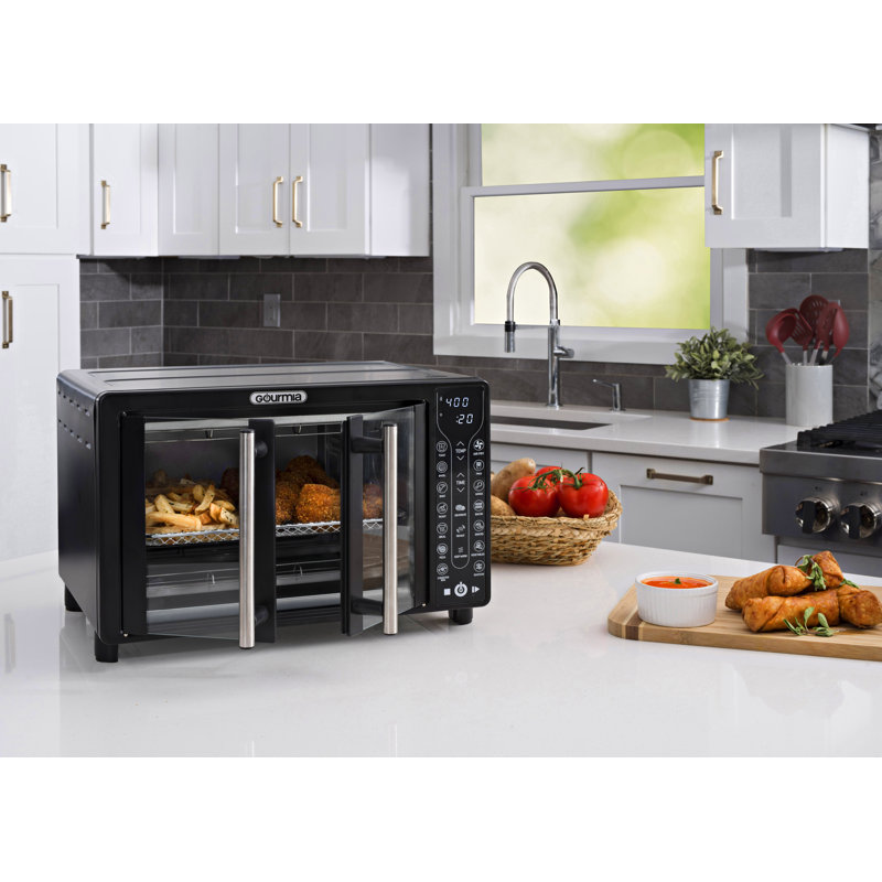 Gourmia 26 QT Air Fryer Convection Oven Combo 17 1 Countertop Toaster Oven Bake Toast Roast Broil Dehydrate And More XL Capacity French Doors
